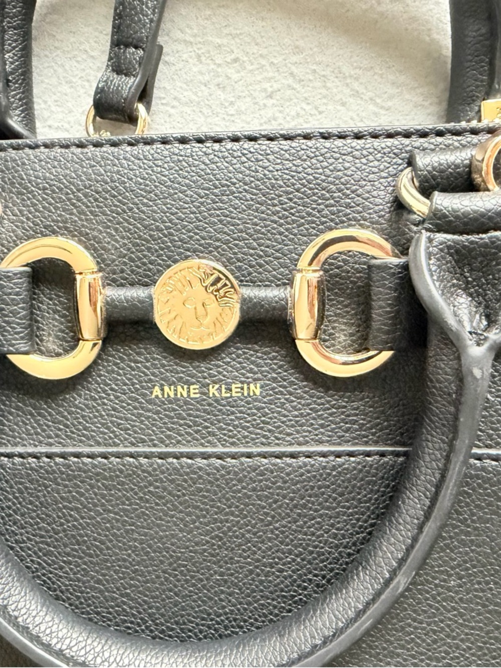 Anne Klein Women's Black Satchel Bag with Gold Horsebit Detail - Picture 12 of 12